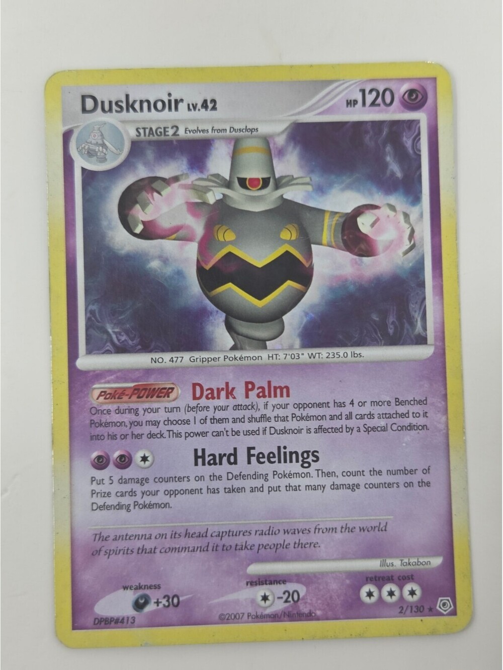 Pokémon Dusknoir 2/130 2007 Diamond & Pearl Psychic Stage 2 Card Takabon